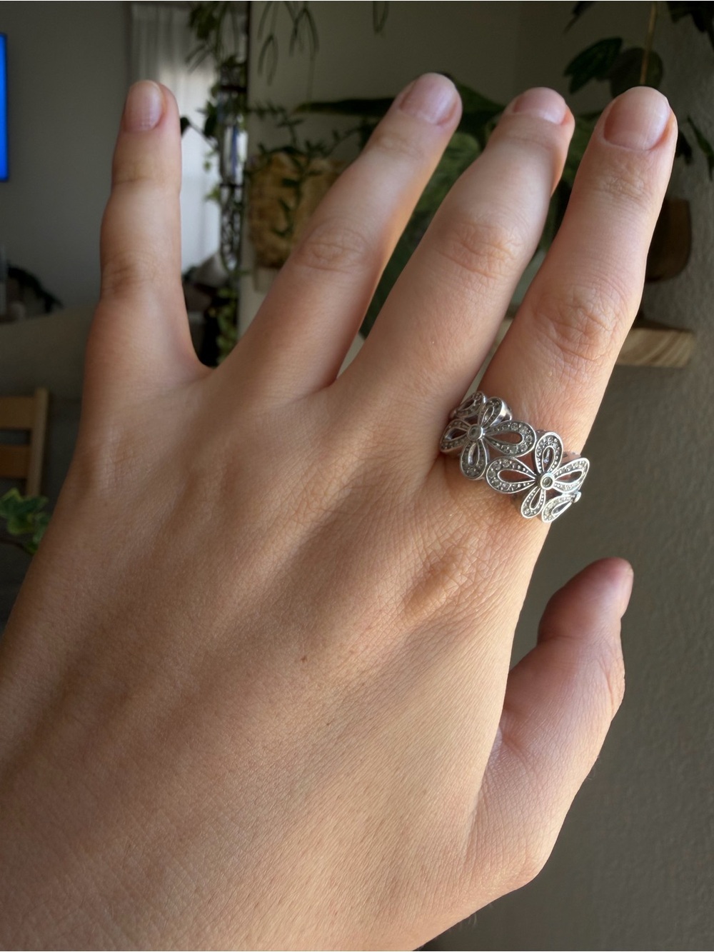 Vintage Designer SW Floral Sterling Silver Ring - Sz 8.5 - Picture 2 of 7